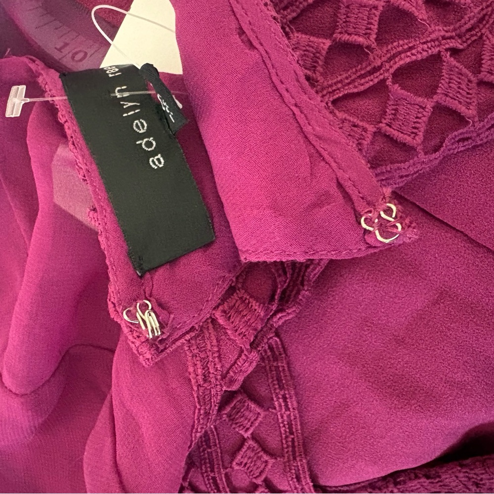 New Medium Adelyn Rae Purple Berry Lace Open Back Romper - Picture 16 of 16